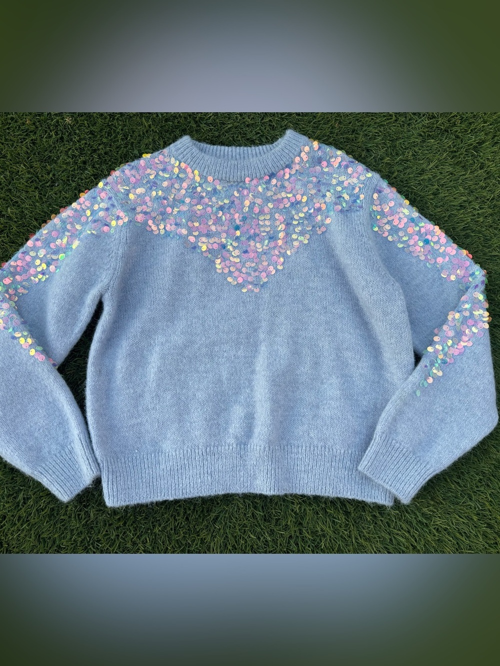 Zara Girls Sequin Pullover Sweater Blue Size 11-12Y